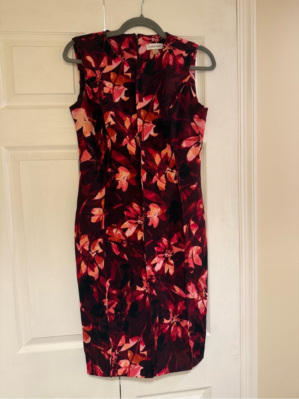 Calvin Klein Burgundy and Pink Floral Midi Dress